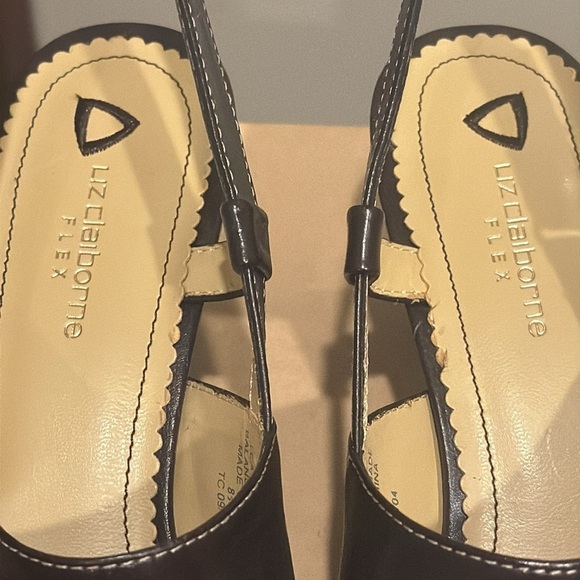 Liz Claiborne flex Tasha brown leather, low chunky heel sandal sling back 8.5 - Picture 7 of 15